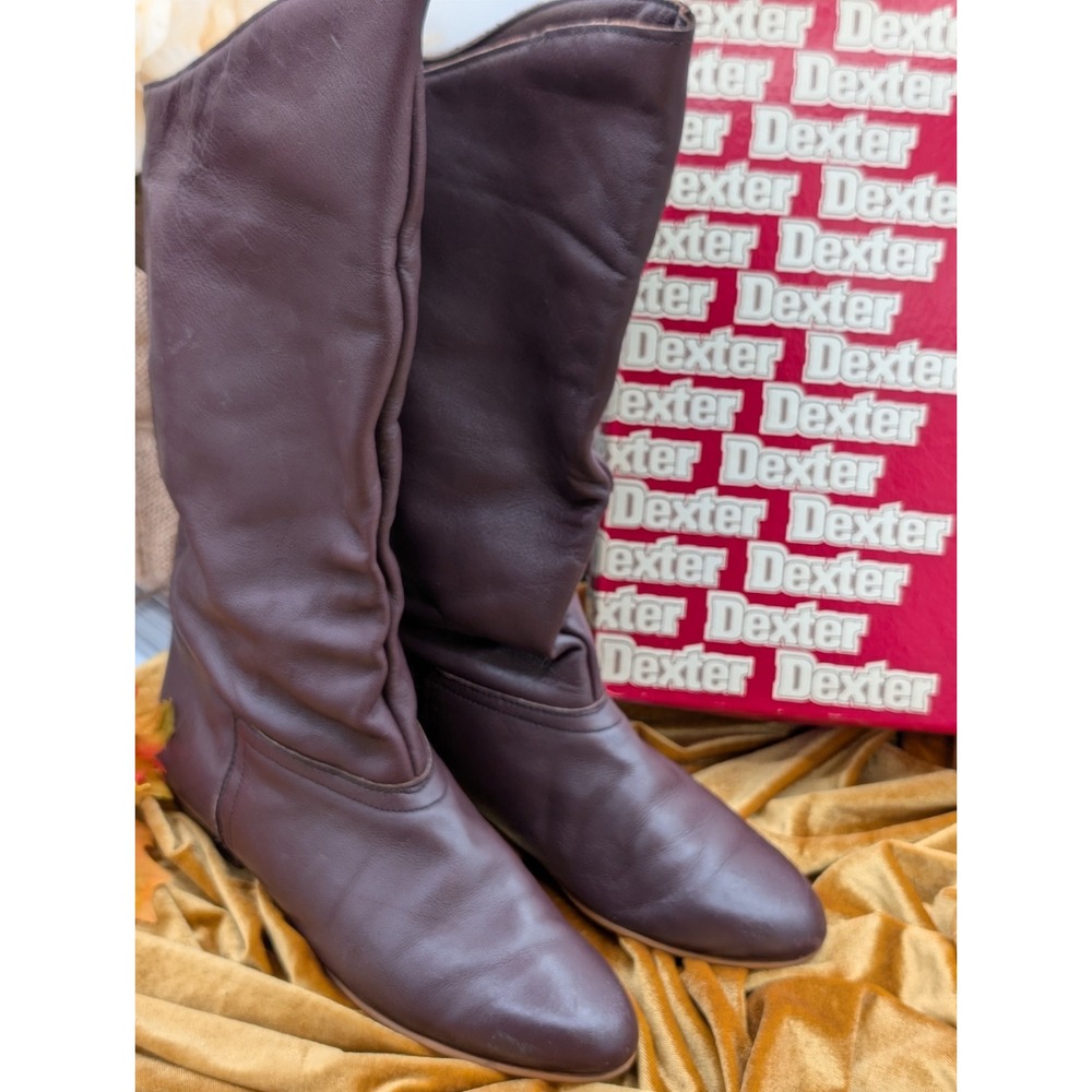 Dexter Brown Leather Slouch Boots Women's Size 10 N Flat Calf High Vintage